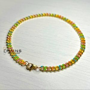 Anklet Colorful Rainbow Cuban Chain gold plated 9.75" Stainless Steel girls 🌈